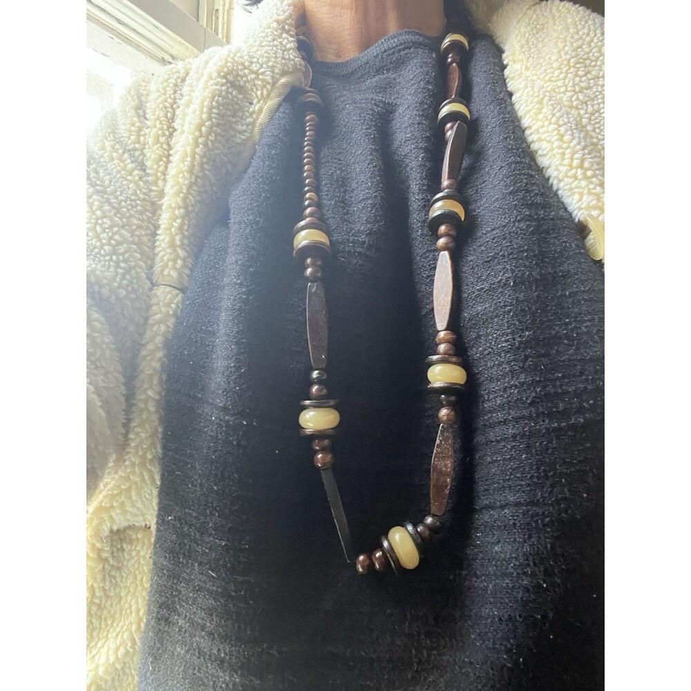 Organic Modern Carved Stone Bead Necklace Artisan Tribal Anthropologie Style
